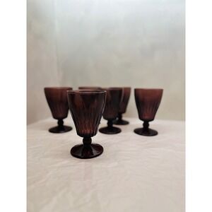 Vintage Hazel Atlas Moroccan Amethyst Purple Depression Glass Goblets Set Of 6
